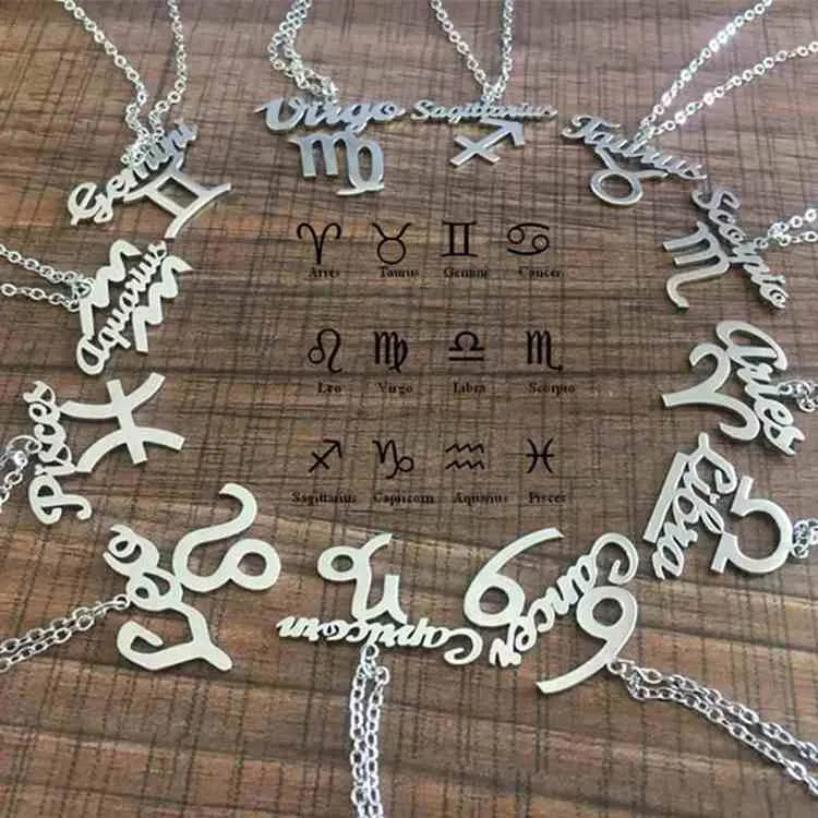 Zodiac Constellation Anhänger Halsketten Zeichen Symbol Edelstahl Schmuck Frauen Charme Halsketten Mädchen Geburtstag Geschenkanhänger Zodiacs Zodiacs