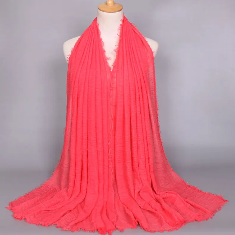 Foulard en gros de lin en coton, foulard froissé, foulard monochrome en laine musulmane, 44 nouvelles couleurs, livraison gratuite