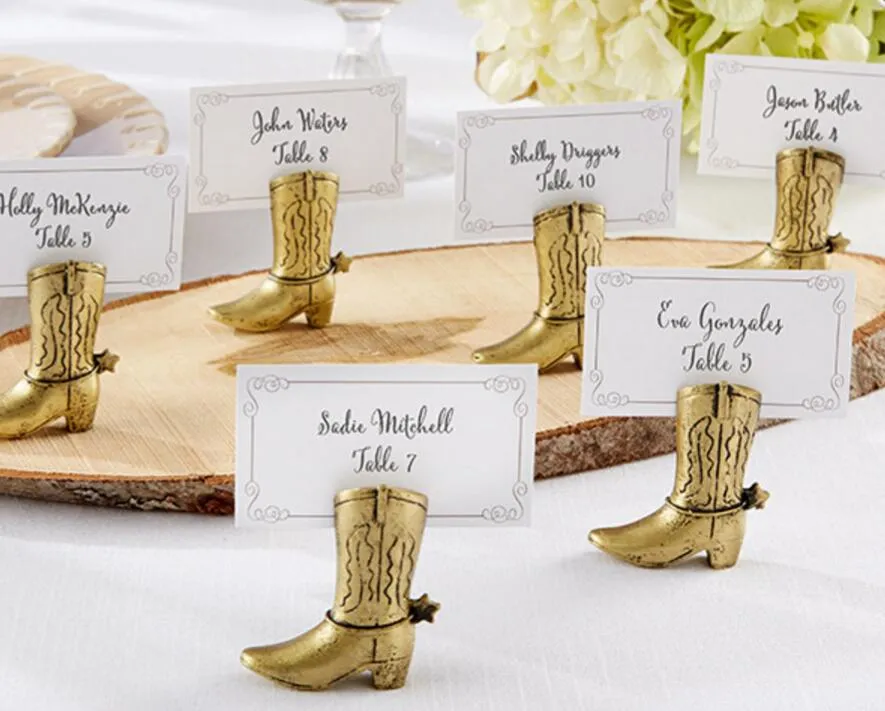 20 pezzi stivali alti in oro nome numero menu tavolo segnaposto porta carte clip matrimonio baby shower festa ricevimento favore
