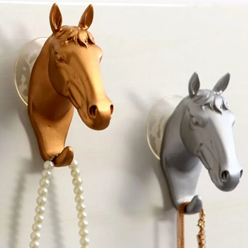 Animal Horse Head Animal Ornaments Statues Sculptures Decorative Wall Hook Coat Hat Key Hanging Rack For Home Decor Resin Crafts
