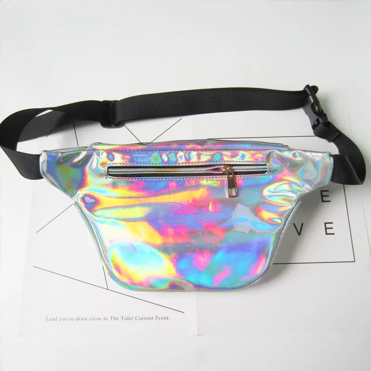 Midjepåsar Kvinnor Metallic Silver Fanny Pack Sparkle Festival Hologram 