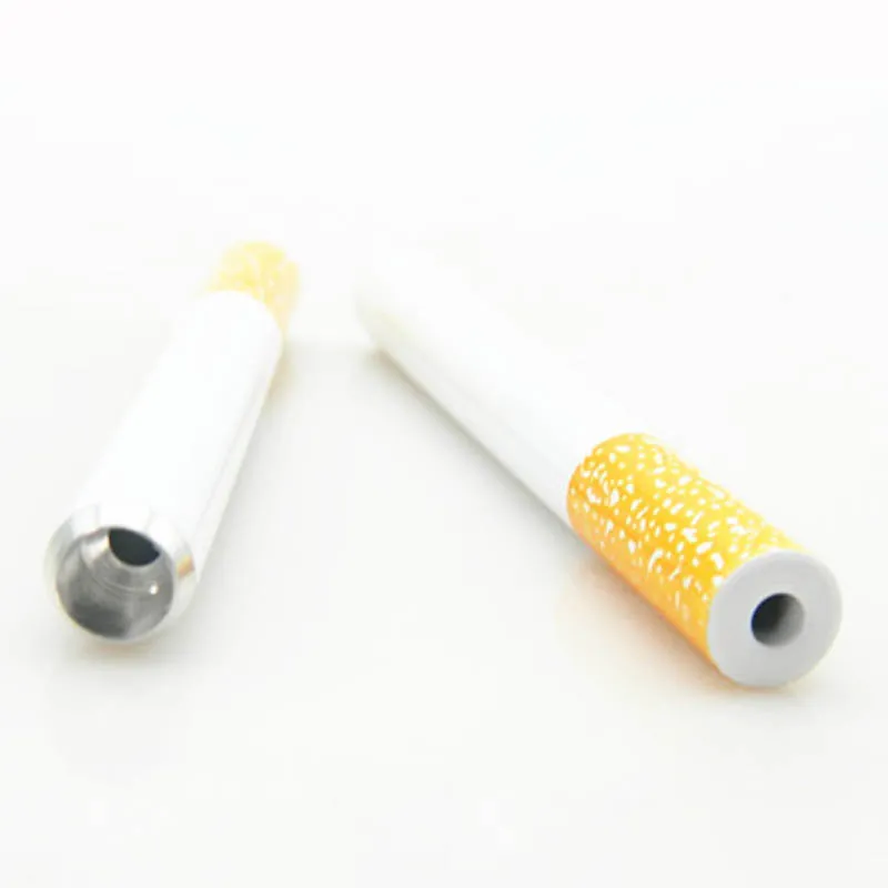 Cig en métal pour pirogue Tuyau de cigarette en métal Filtre en forme de cigarette Tuyau en métal en aluminium Snorter Pipes à fumer du tabac Chauve-souris portable 3