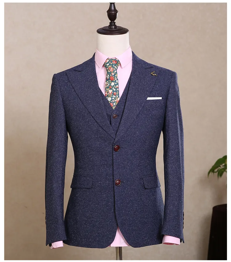 Hurtownie- 2017 Custom Made Suits Suits Mens Tuxedos Jacket + Spodnie + Kamizelka Męskie Garnitowane Dwa Przyciski Najlepsze męskie Garnitury