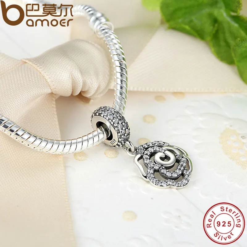 Sterling Silver Charm: Floral Design With Clear CZ, Fits