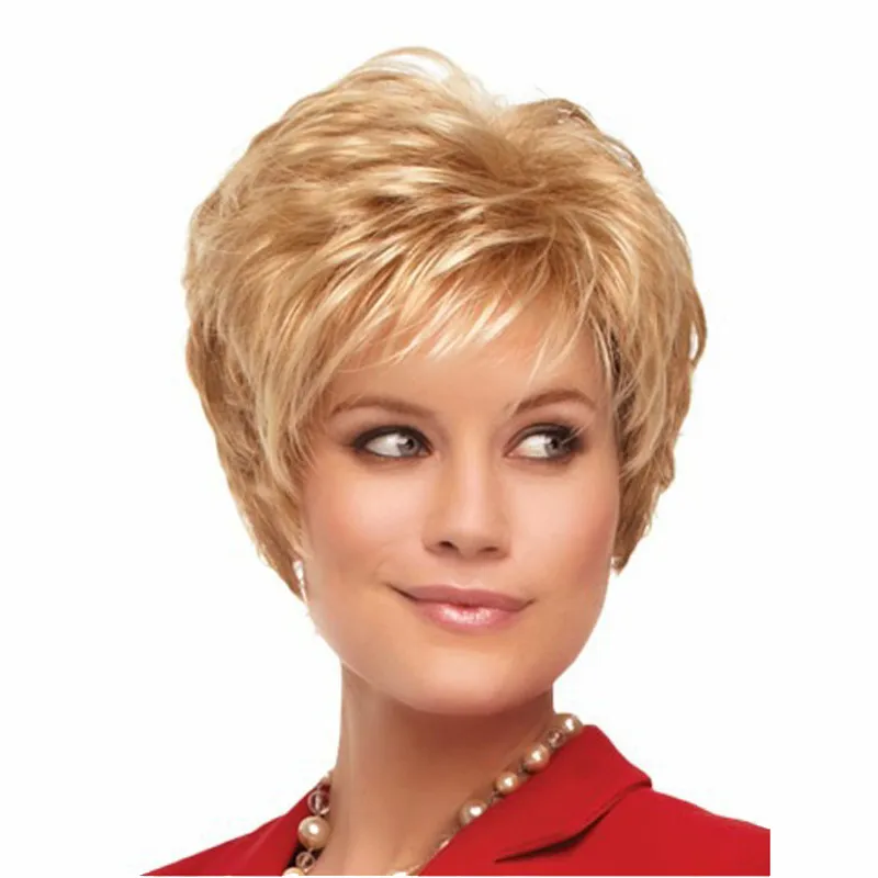 Ladies Short Fluffy Light Golden Wigs Top Quality Synthetic Hair Cosplay Wigs High Temperature Fiber Hair European American Style