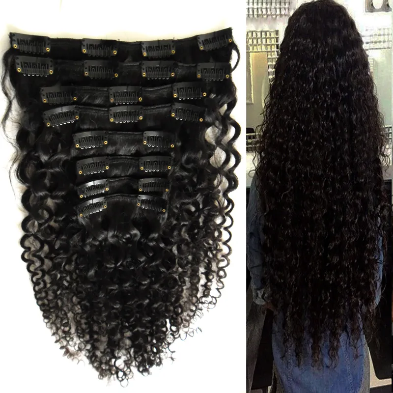 african american clip in human hair extensions 100g 120g 8pcs Natural Black afro kinky curly clip