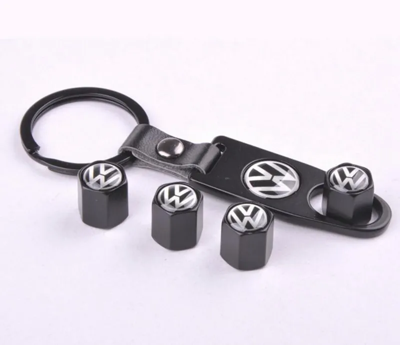 Tire Valve Stems Caps Stainless Steel Wheel R Line Rline GTI Logo Wrench Keychain For Volkswagen Passat Sagitar Magotan Tiguan 