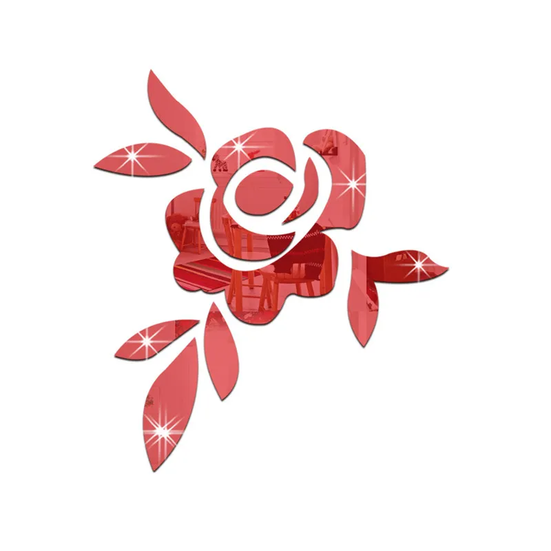 Etiqueta de la pared DIY Home Family Decor Rose Flowers Mirror 3D Decal Room accesorio de decoración Pegatinas de pared