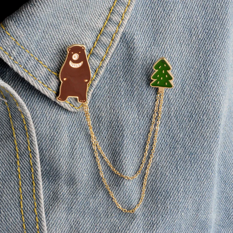 Cute 3 Style Chain Tassel Brooch Astronaut Bear Wolf Collar Shirt Pin Jacket Denim Handbag Decor