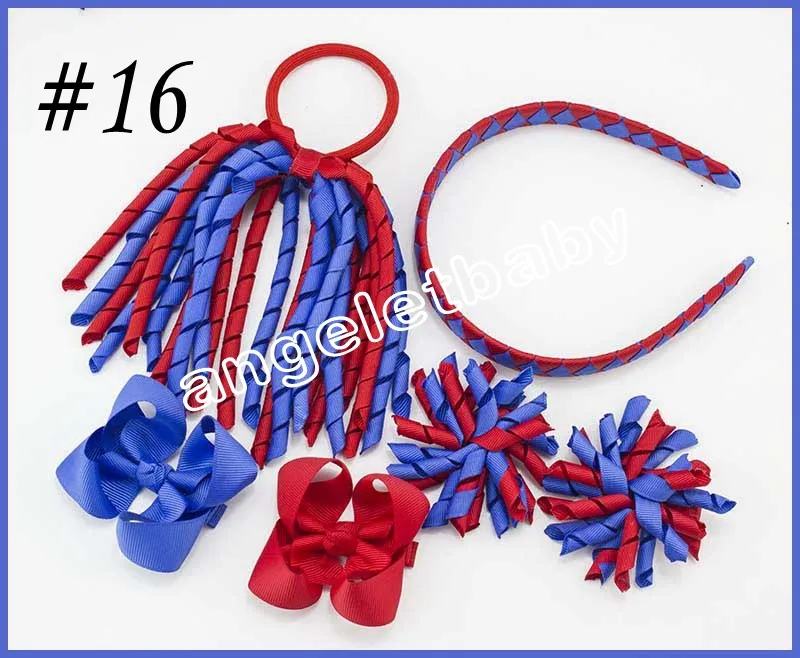 Korker Ponytail streamers woven headbands hair ties bows clips flowers corker Curly ribbon hair bobbles Accessories 5 sets PD026