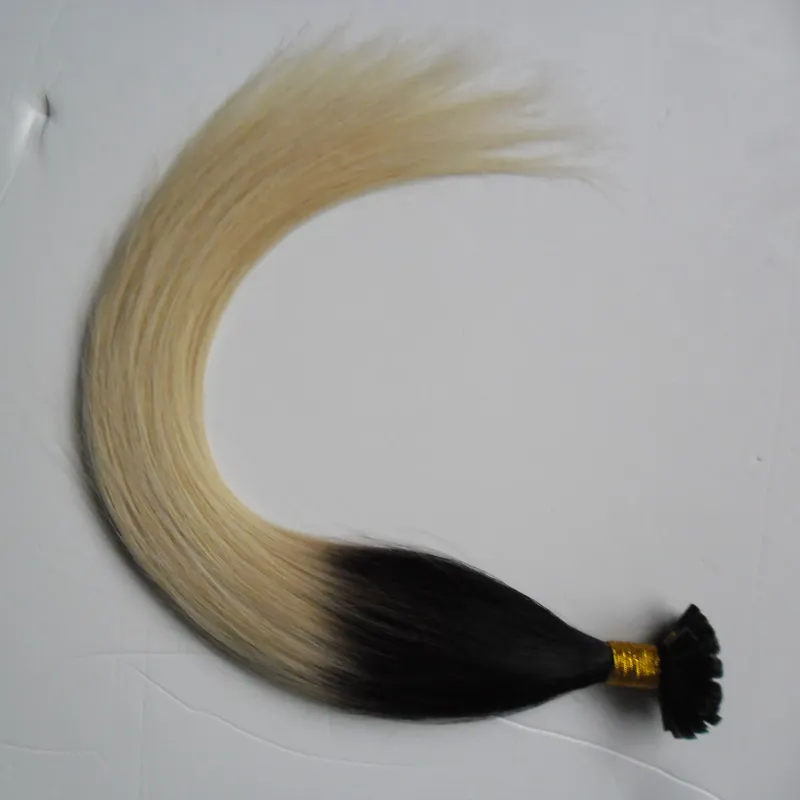 Blondes, glattes brasilianisches Keratin-Fusionshaar, Nagel, U-Spitze, 1B/613, zweifarbig, Ombre-Echthaar, 100 g, 1 g/Strähne, Keratin-Bond-Haarverlängerungen