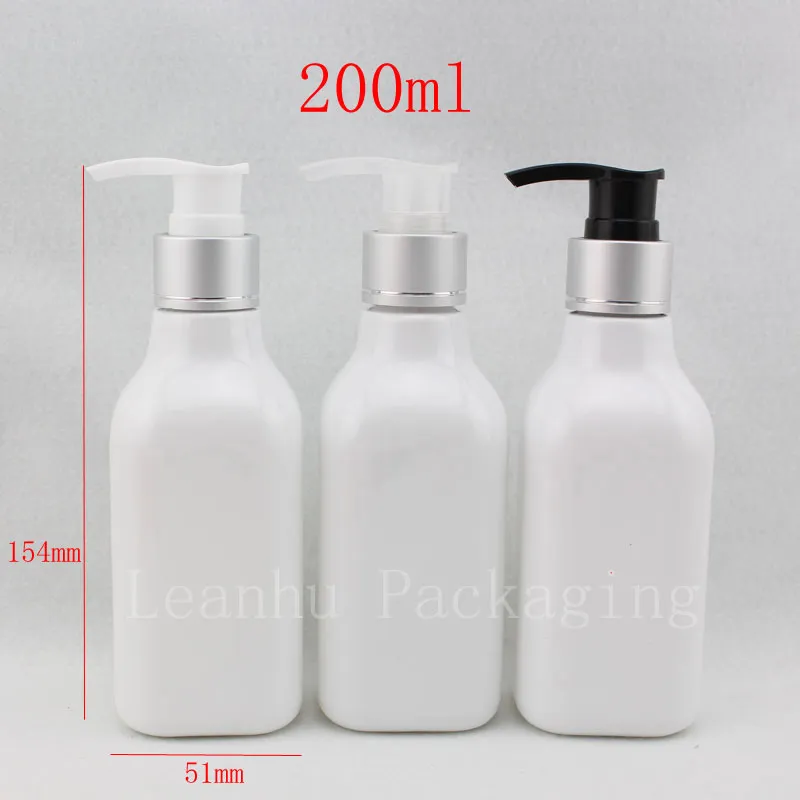 200 ml x 30 weiße quadratische Aluminium-Kosmetiklotionspumpen-Plastikflaschen, leere Behälter, leere Shampoo-Lotionsflaschen mit Pumpe