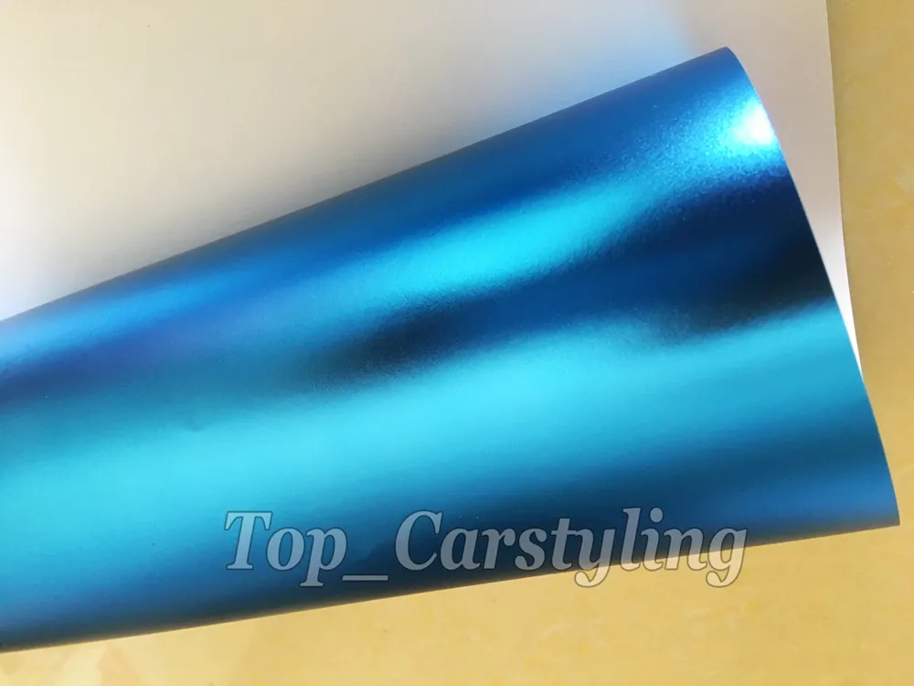 Titanium Blue Satin Chrome Vinyl Car Wrap Film met luchtbelvrij / release Bedekkende styling graphics 1,52x20m rol