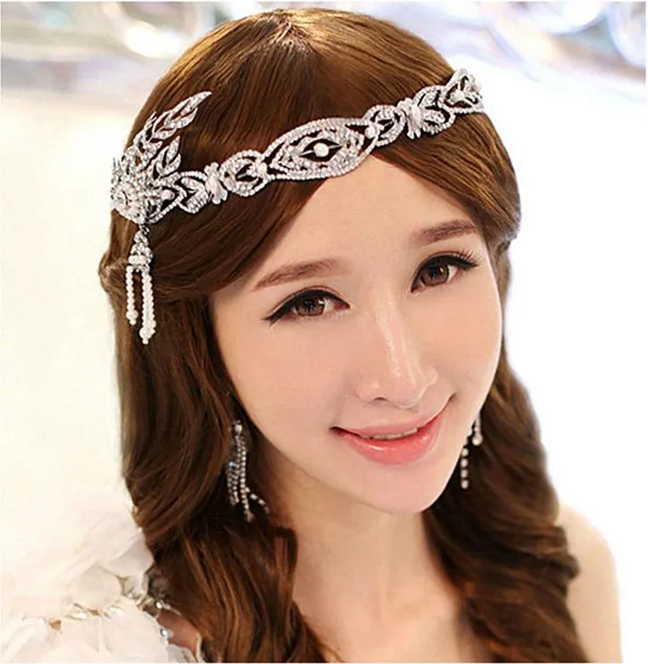 1920 accesorios vintage para el cabello Pearl Crystal Crown NUEVA Great Gatsby Headle Jewelry Weddal Body Feaf Tandal con cinta2892264