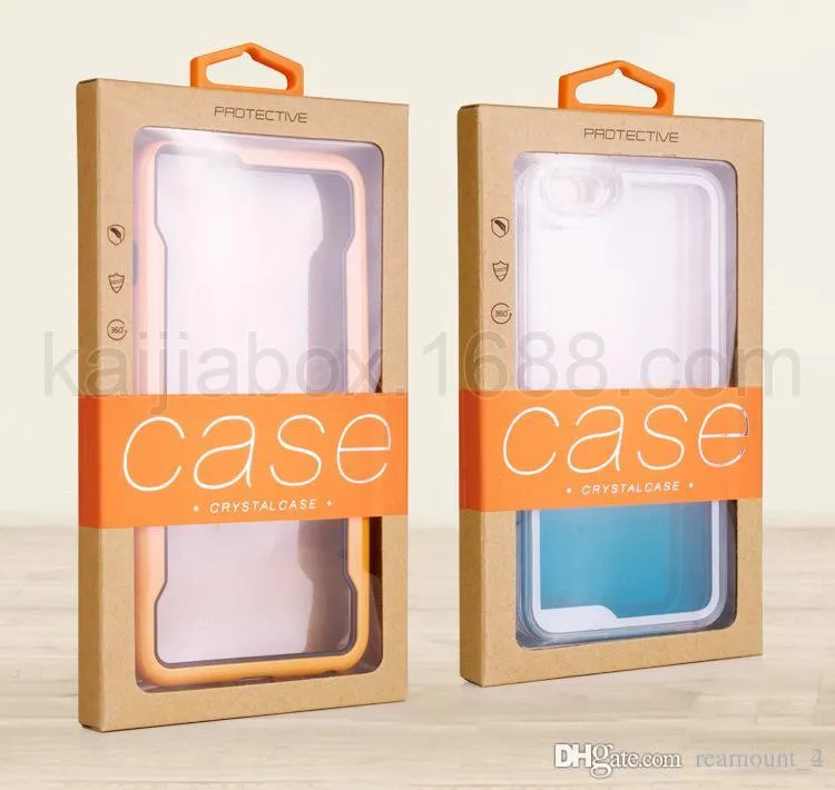 Scatola di carta Kraft imballaggio al dettaglio in PVC LOGO personalizzato all'ingrosso di alta classe con adesivo iPhone 7 7 plus Cover posteriore telefono