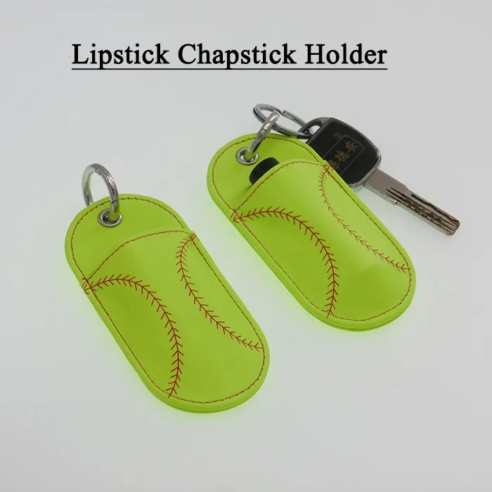 uomini donne adolescenti bambini baseball mamma insegnante sorella softball pelle punto rosso baseball chapstick Holder Lipstick Holder