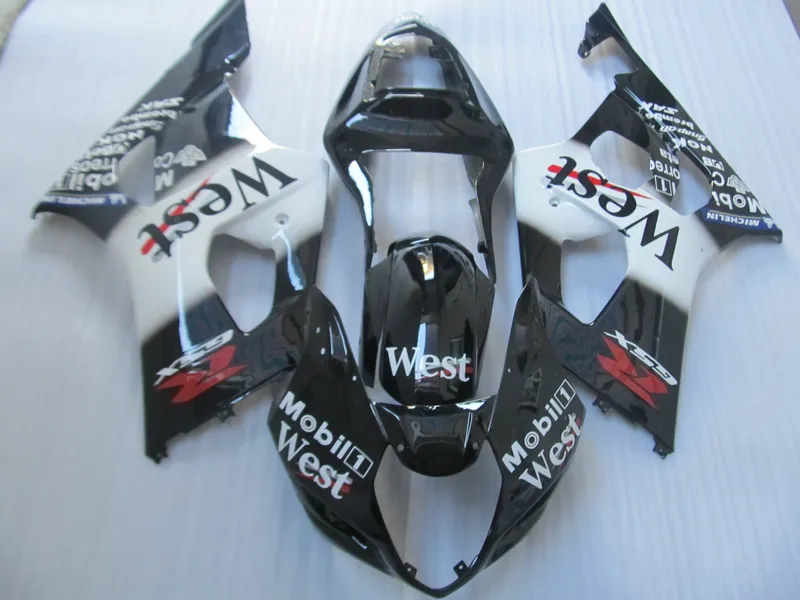 Insprutning Mote Fairing Kit för Suzuki GSXR1000 03 04 West Sticker Black Fairings Set GSXR1000 2003 2004 OT13