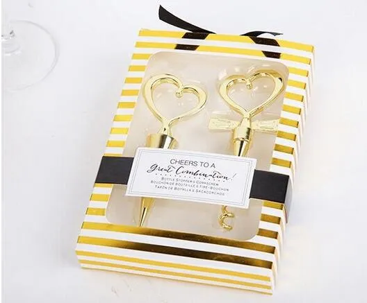 DHL = / Gold Skål till en bra kombination Vinuppsättning Hjärtvinstopp Korkskruv Bröllop Favoriter Party Gifts