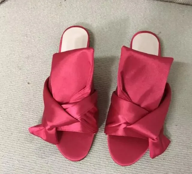 2017 mujeres bowtie flats mujer peep toe bow slide sandalias tacón plano slik gladiador sandalias slip on zapato de vacaciones