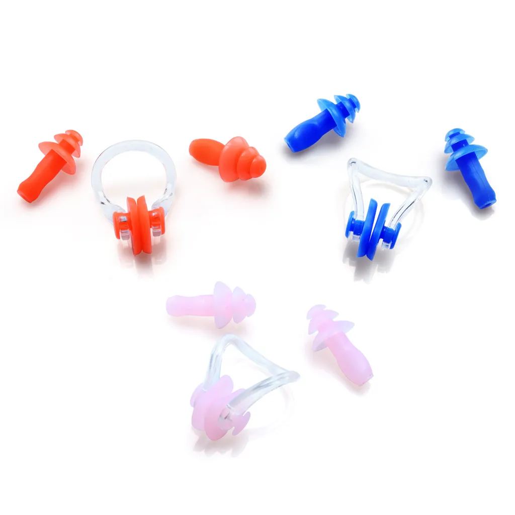 10 ensembles X ensemble de natation en Silicone souple imperméable pince-nez avec bouchon d'oreille bouchon d'oreille avec boîte couleurs assorties 50549027609339