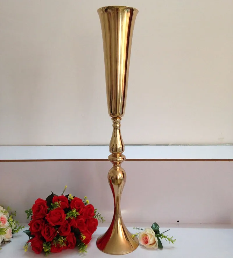 Étagère à fleurs en plomb pour route de mariage, 88cm/34.6 pouces, support de Table doré pour décoration de pièce maîtresse de mariage, Vase à fleurs, colonne ZA4590