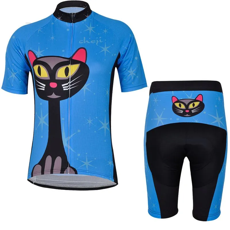 2024 Women Blue Cat Cycling Jersey 19D pad bike shorts set Ropa Ciclismo more Breathable Girl summer cycling wear