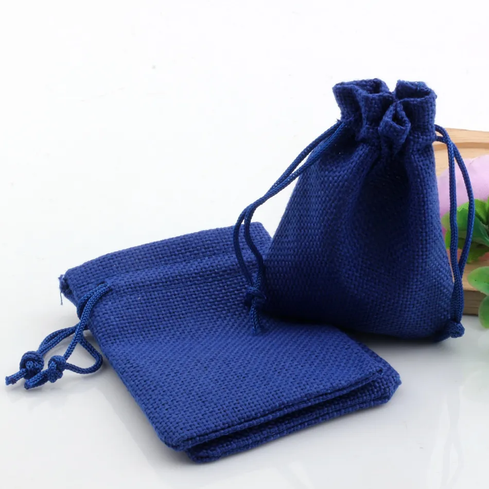 Linen Fabric Drawstring bags Candy Jewelry Gift Pouches Burlap Gift Jute bags 7x9cm / 10x14cm /13x18cm / 15x20cm  blue 