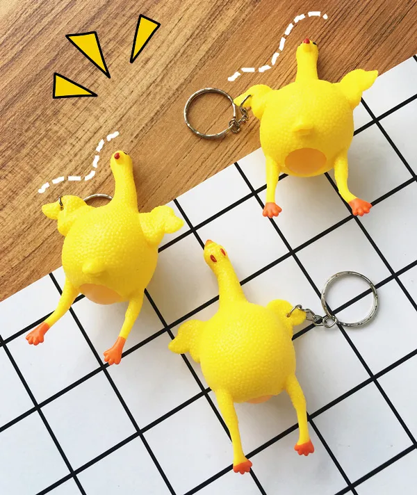 Halloween Vent Chicken Jokes Gags Pranks Maker Trick Fun Novelty Chicken Laying egg keychain Screaming chicken Color Yellow3369642