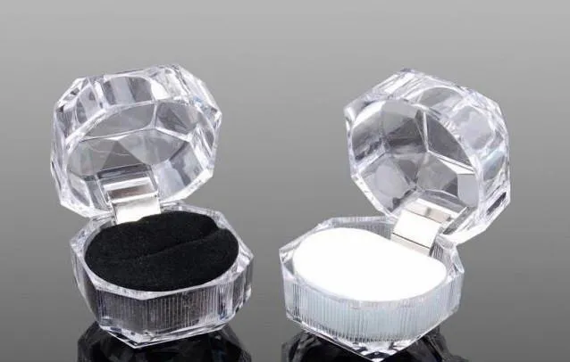 Jewelry Package Boxes Ring Holder Earring Display Box Acrylic Transparent Wedding Packaging Storage Box Cases v0262