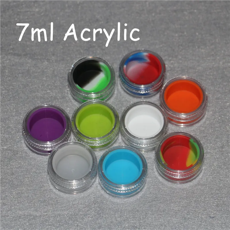 Custom printing plastic container with silicone liner 3ml 5ml 6ml 7ml 10ml acrylic jar for wax dab bhoacrylic clear wax container7850671