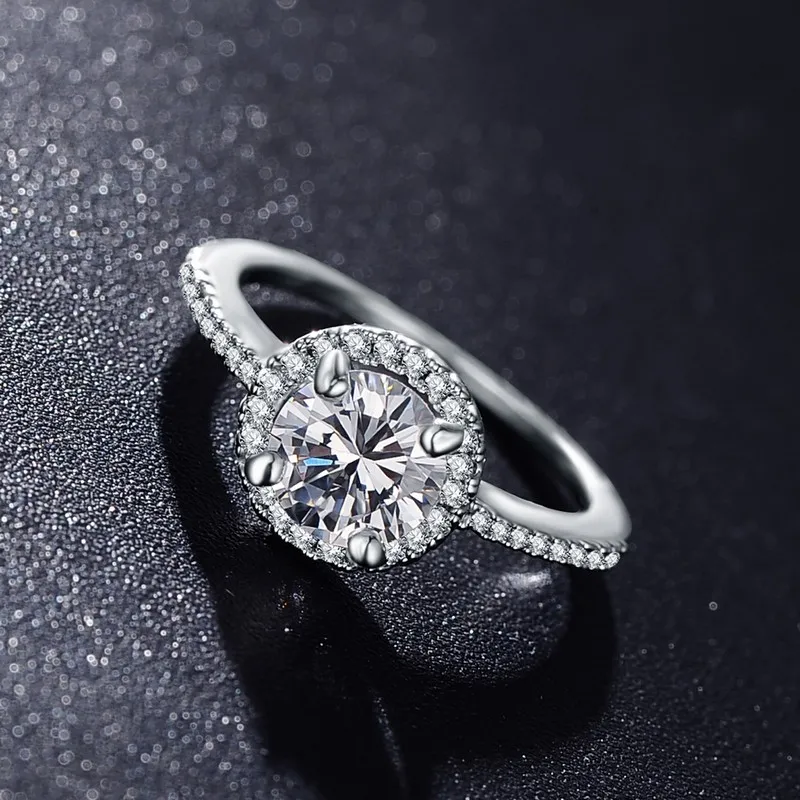 Yhamni Luksusowe oryginalne 925 Srebrne pierścionki biżuterii dla kobiet runda 2 karatowe CZ Diamond Srebrny pierścionek zaręczynowy Whole JYT16058179