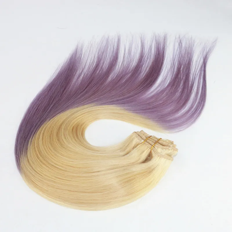 Ombre couleur 613/lavande vierge cheveux droite meilleure vente pince à cheveux humains de qualité supérieure dans les extensions de cheveux 100G par paquet