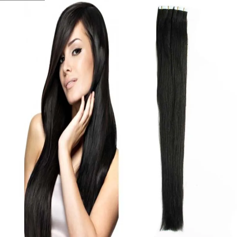 Использование человеческих волос натуральный цвет двойной натянутой ленты в наращиваниях человеческих волос Прямые 40 шт. 100 г