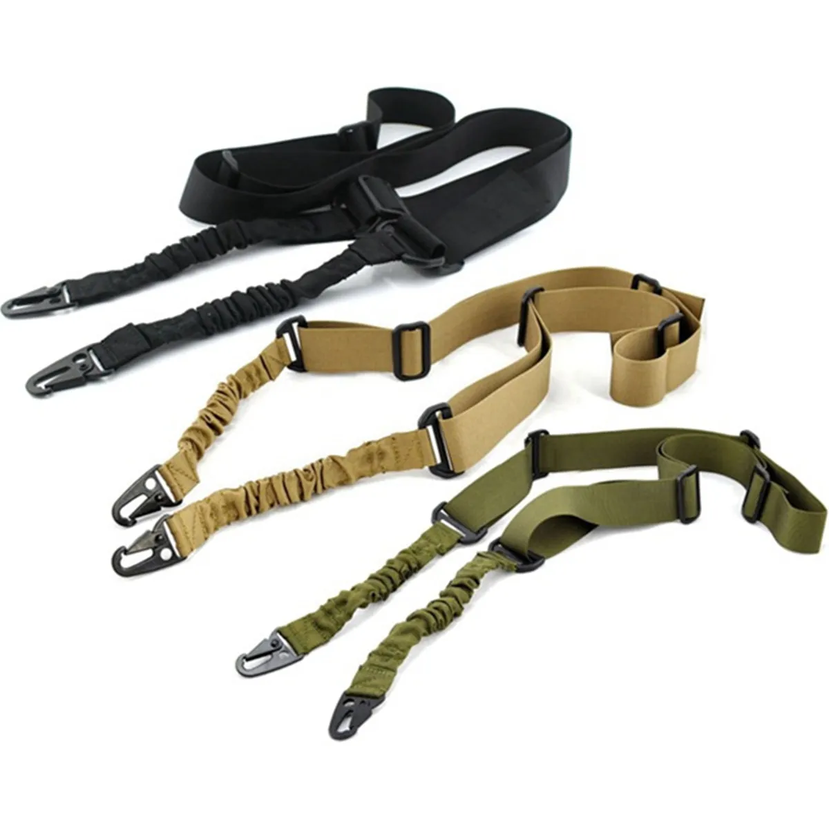 Multifunktionale verstellbare Schlinge aus Nylon, taktische Doppelpunkt-Bungee-Gewehrpistole, Airsoft-Schlinge, Jagdpistolengurt, Schwarz, Tan, Grün