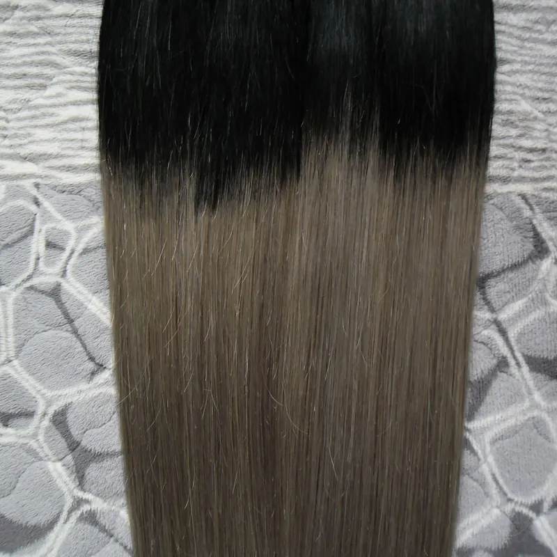 Remy fita em extensões de cabelo T1BGray Ombre extensões de cabelo 200g brasileira Em linha reta fitas de pele wefts em extensões de cabelo humano