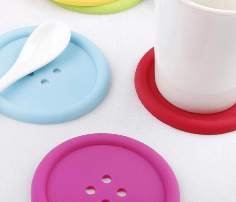 Round Silicone Coasters Button Coasters Cup Mat Hem Dricka Placemat Bordskasse Koppar Kuddar 5 färger