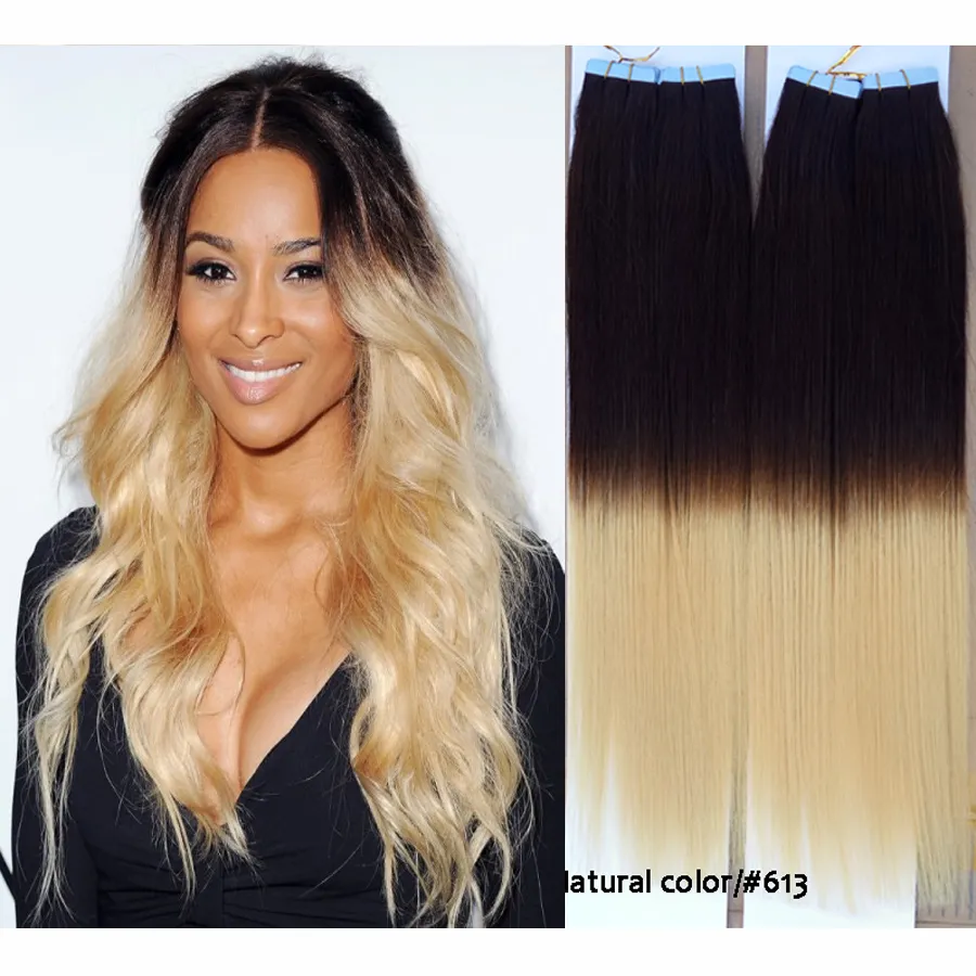 Taśma Bestseller Human Hair Extensions Skin Weft Hair Extensions Ombre 40 sztuk 100g Włosy bez szwu 20'22'24 Ali Magic Factory Outlet