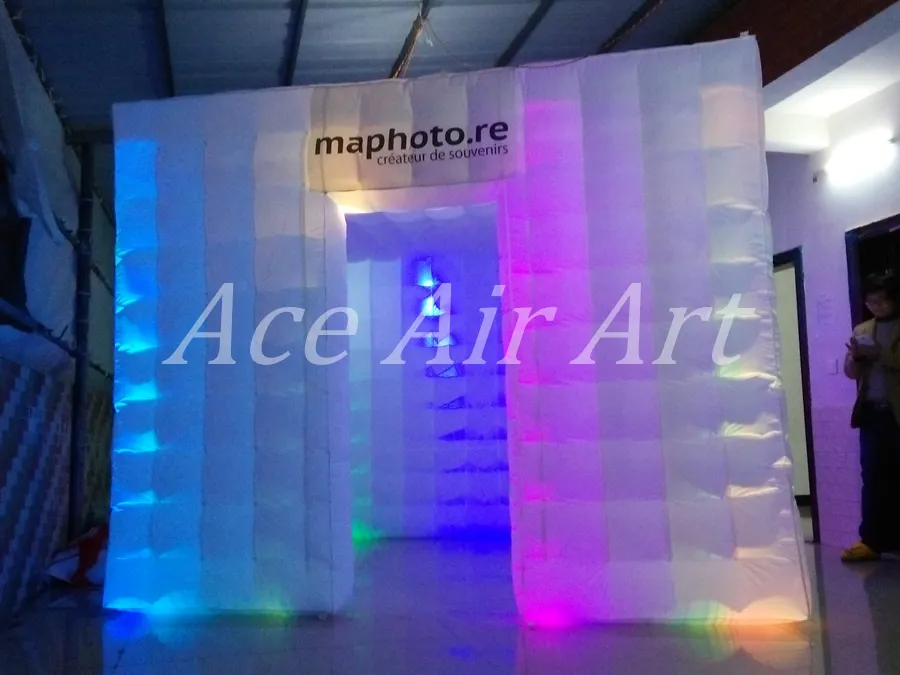 3mLx3mWx2.4mH RGB LED Inflatable Photo Booth backdrop Wedding Party Tent Cube For Reunion