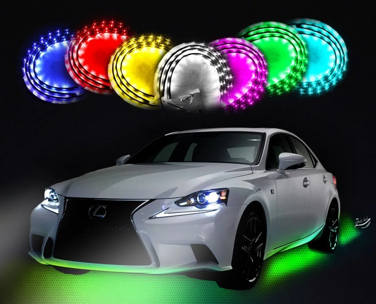 LED Under Auto Car Underglow System Neon Lights Kit Strip With Wireless Remote Control 2 x 36" & 2 x 48"