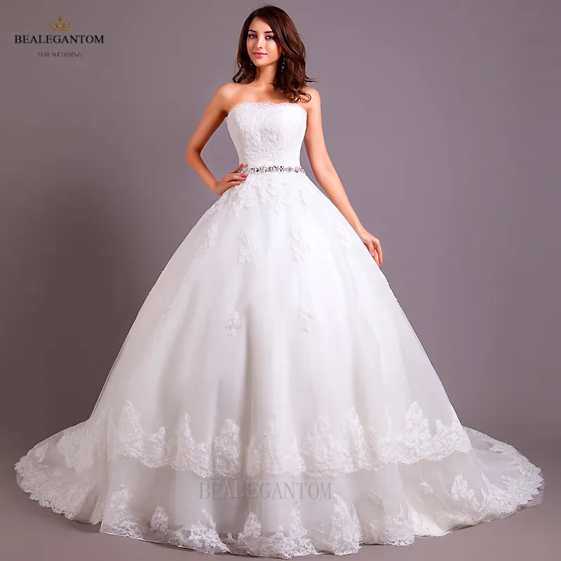 2017 neue Real Photo Weiße Spitze Ballkleid Brautkleider Organza Applikationen Perlen Günstige Vintage Plus Size Brautkleider BM27