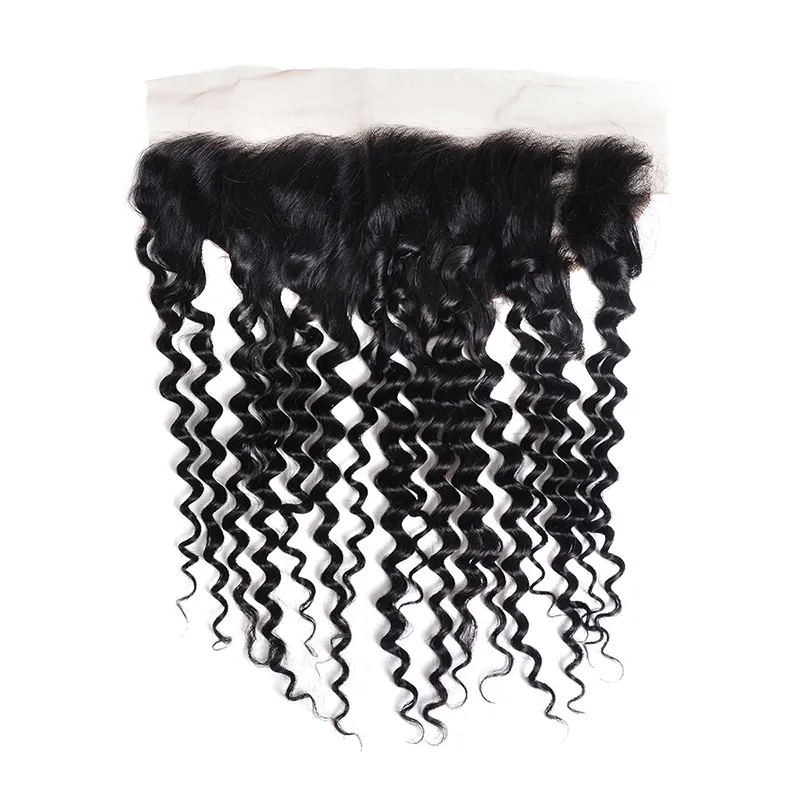 Indien lot Bundles Avec 13 X 4 L ace Frontal Beauté Produits de Cheveux Humains Vierge Cheveux Vague Profonde Curly5893932