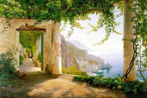 Oprawione Ręcznie robione Krajobraz Malarstwo olejne Ładny widok na wybrzeże Amalfi Lato na płótnie wystrój domu wielokrotnego rozmiaru