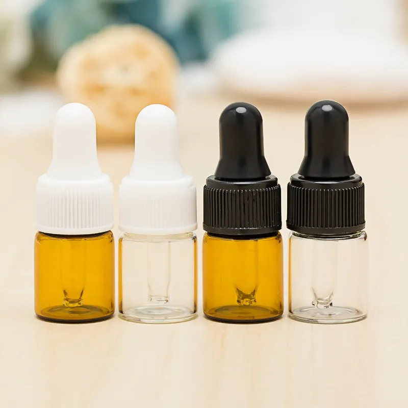 2 ml Mini-Tropfflaschen aus bernsteinfarbenem Glas für ätherische Öle, nachfüllbar, 4 Farben