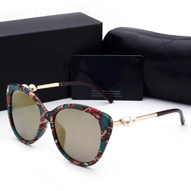 2018 woman sunglasses lady luxury designer with box logo UV400 polarizing fashion sunglasses for women pearl frame sunglasses