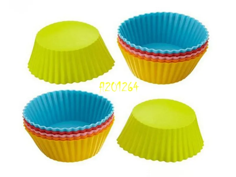 12 sztuk / partia Okrągły Kształt / Róża Kwiat / Kształt serca 7 CM Silikonowe Przypadki Muffin Tort Cupcake Liner Formy do pieczenia