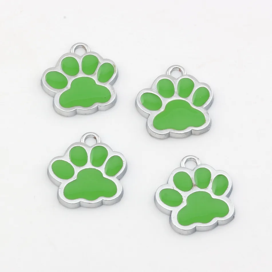 100 SZTUK Mieszany Emalia Cynku Stopu Paw Print Charms Wisiorki Do Biżuterii Dokonywanie Naszyjnik DIY Akcesoria 17x17.5mm 8 Kolor