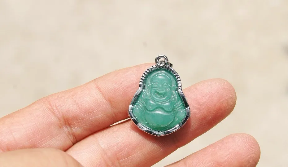 Gratis frakt, Archaize Alloy Insert, Grön Jade Amulet Maitreya Necklace Pendant