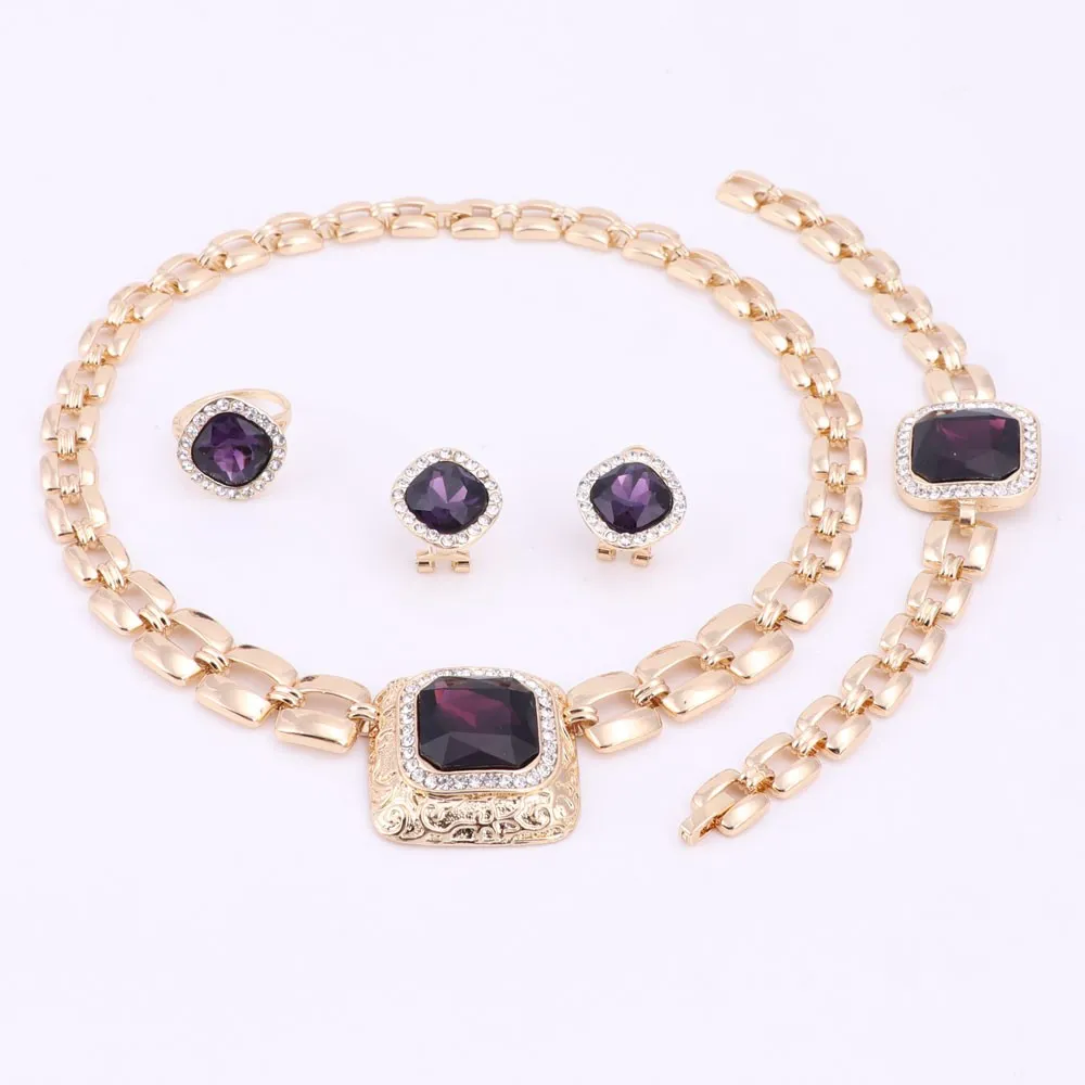 Wedding Party Accessories Crystal Gem Jewelry Sets For Women African Beads Necklace Bracelet Earrings Ring Set Christmas Gift296l