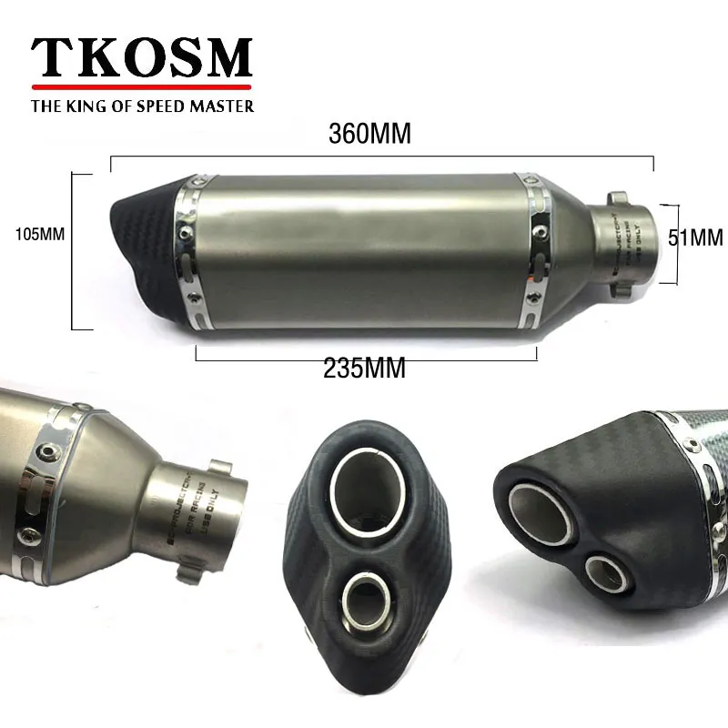 TKOSM MIVV Carbon Fiber Color 35-51mm Motorcykel Avgasdämpare Rör SC Escape Moto Exhaust CB400 Tmax530 CBR125 Z800