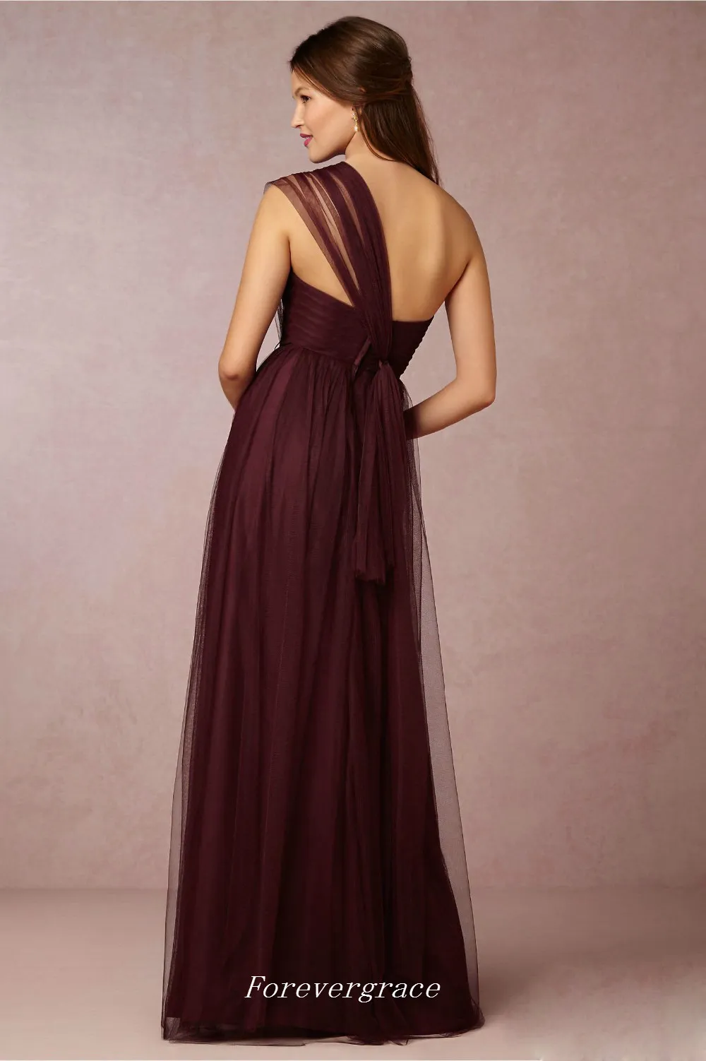 one shoulder burgundy bridesmaid dress One Shoulder Plus Size Burgundy Bridesmaid Dress QB3041 US8 / Burgundy main image 0